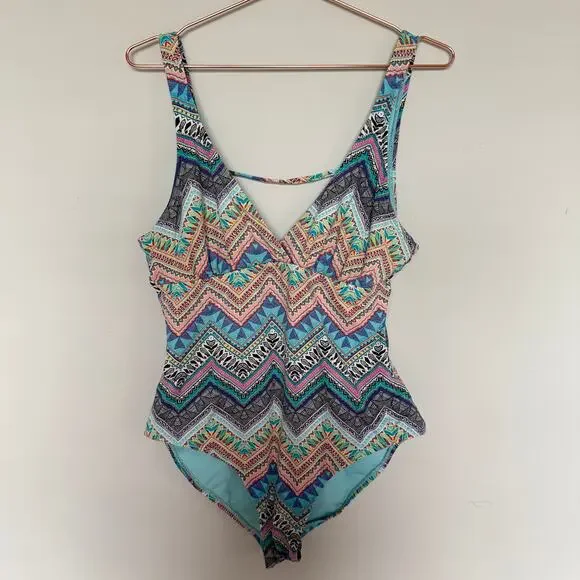 Liz Claiborne Womens One Piece Swimsuit 14 Curvy Colorful Beach Summer Vacation - Picture 1 of 6